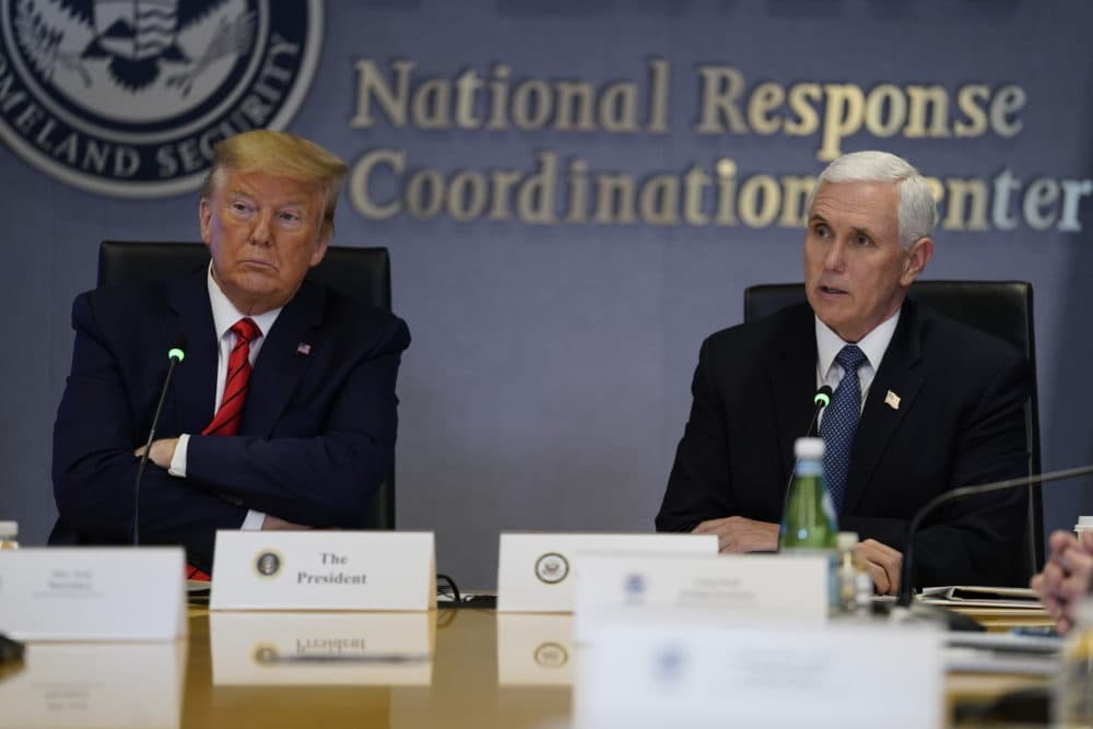 President Donald Trump listens during a teleconference with governors at the Federal Emergency Management Agency headquarters, Thursday, March 19, 2020, in Washington. (Evan Vucci, Pool/AP Photo)