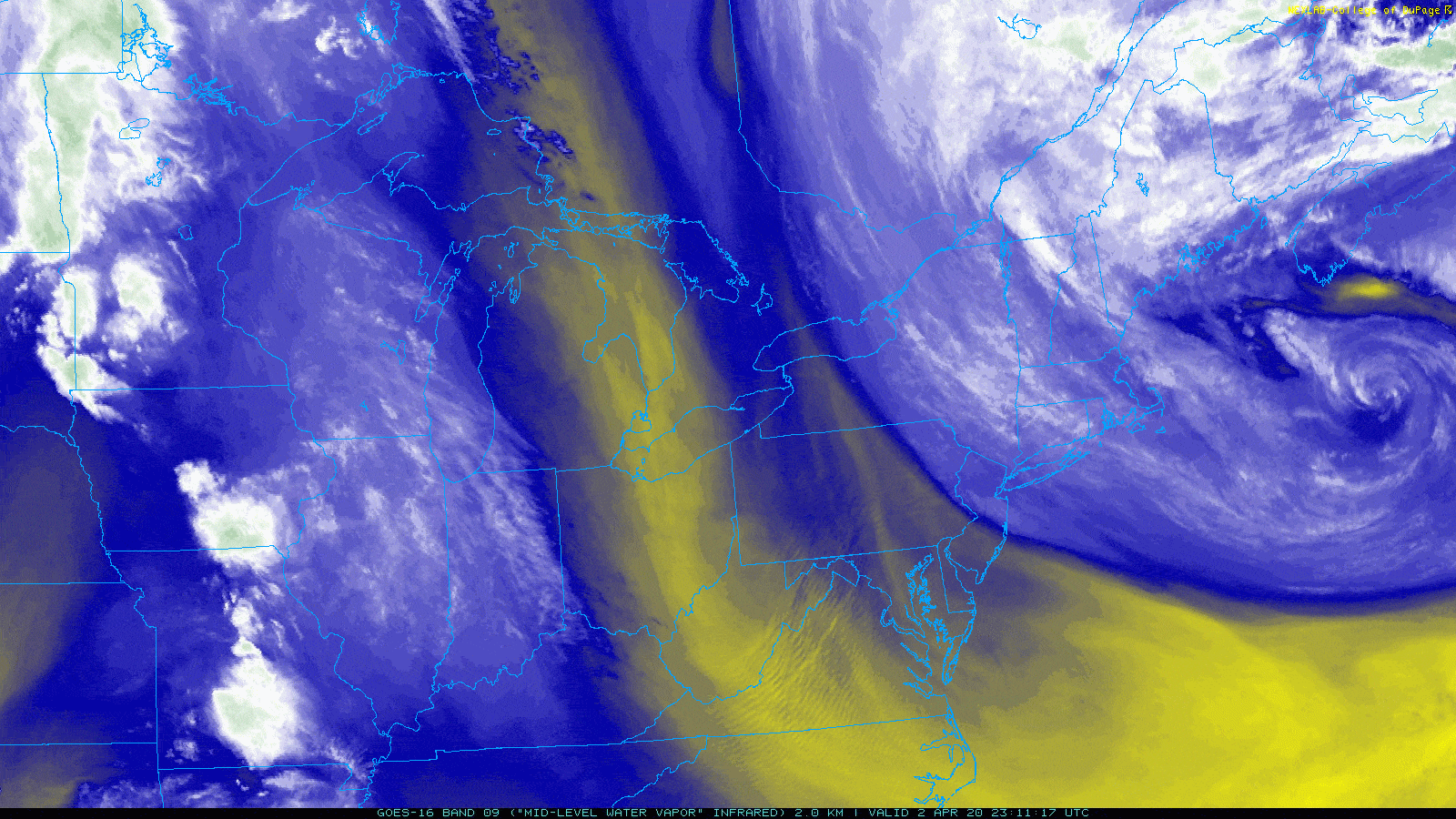 The water vapor loop late Thursday showed an intense storm east of New England. (Courtesy COD Weather)