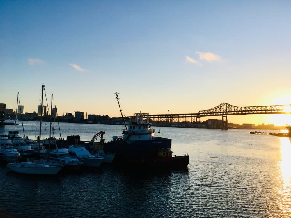 The view of the Tobin Bridge at sunrise from East Boston. (Brittany Thomas)