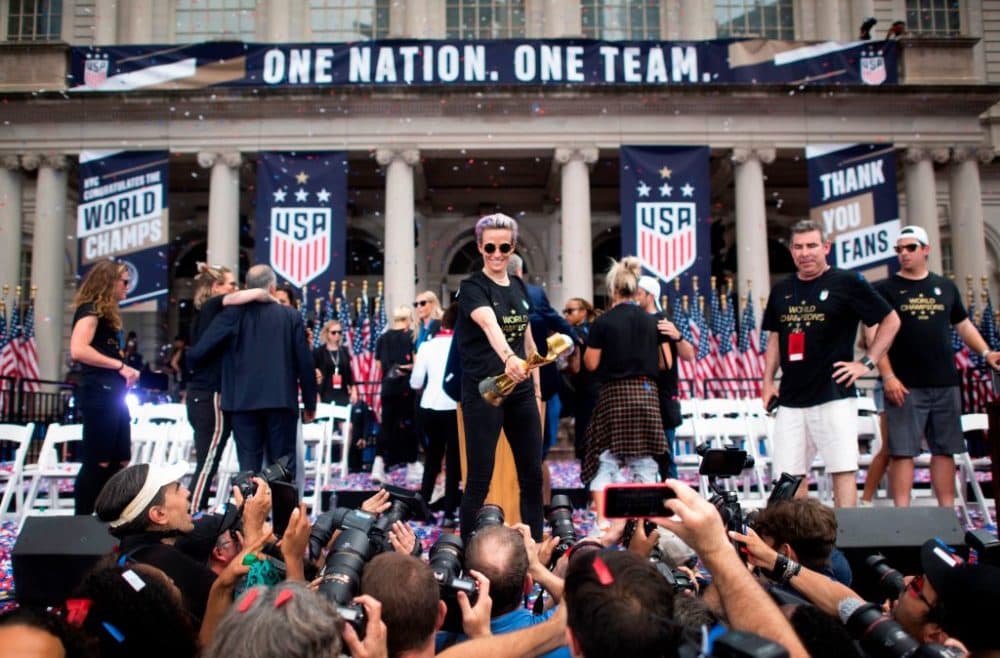 Megan Rapinoe and the U.S. women's soccer team returned from the 2019 Women's World Cup to a ticker tape parade in New York City. (Johannes Eisele/AFP via Getty Images)