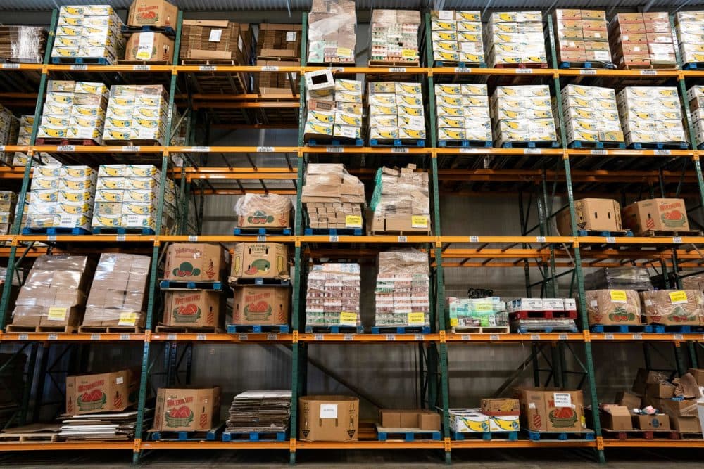 Donated supplies wait for distribution at the Capital Area Food Bank on April 1, 2020 in Washington, DC. (ALEX EDELMAN/AFP via Getty Images)