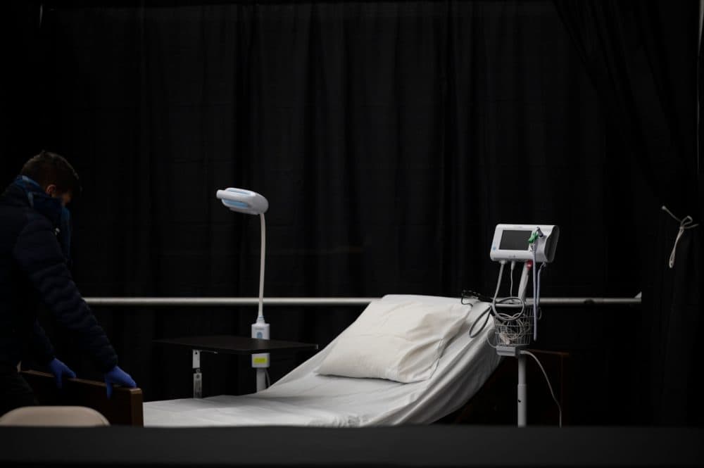 A bed is seen in the temporary hospital located at the USTA Billie Jean King National Tennis Center during the outbreak of the novel coronavirus. (JOHANNES EISELE/AFP via Getty Images)A bed is seen in the temporary hospital located at the USTA Billie Jean King National Tennis Center during the outbreak of the novel coronavirus. (JOHANNES EISELE/AFP via Getty Images)
