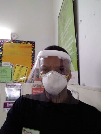 Jose Lopes wearing the protective equipment he has for his job at Stop and Shop. (Courtesy: Jose Lopes)