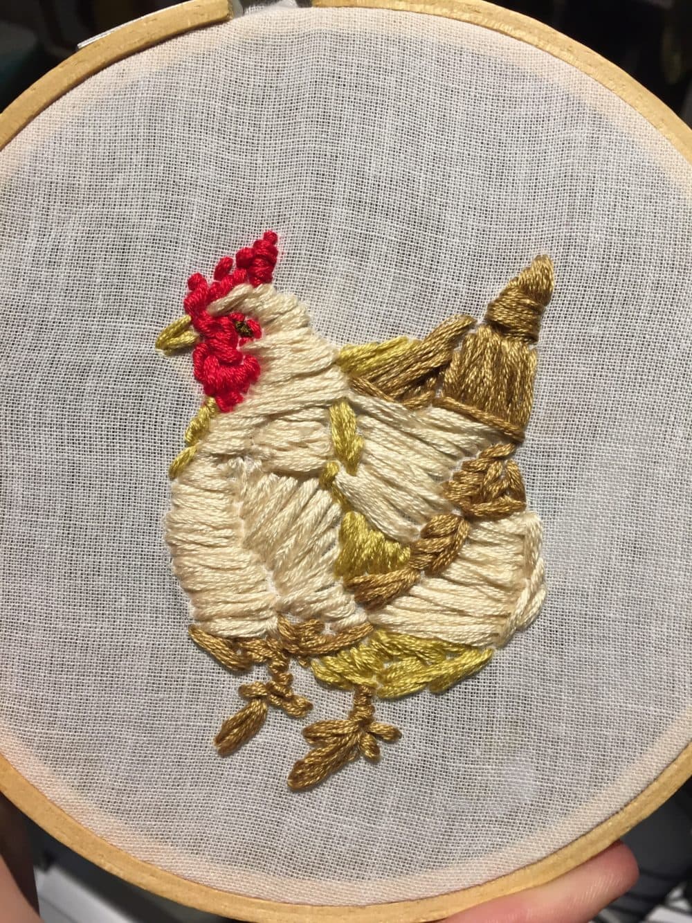 An embroidered chicken by Mad Beaubien. (Courtesy Chuck Stigliano)