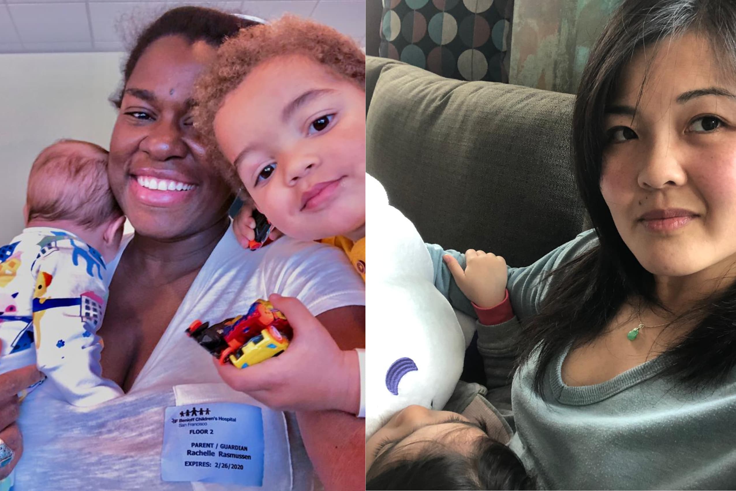 Rachelle Rasmussen (left) with her two children, and Tracy Dooley with her daughter. (Courtesy)