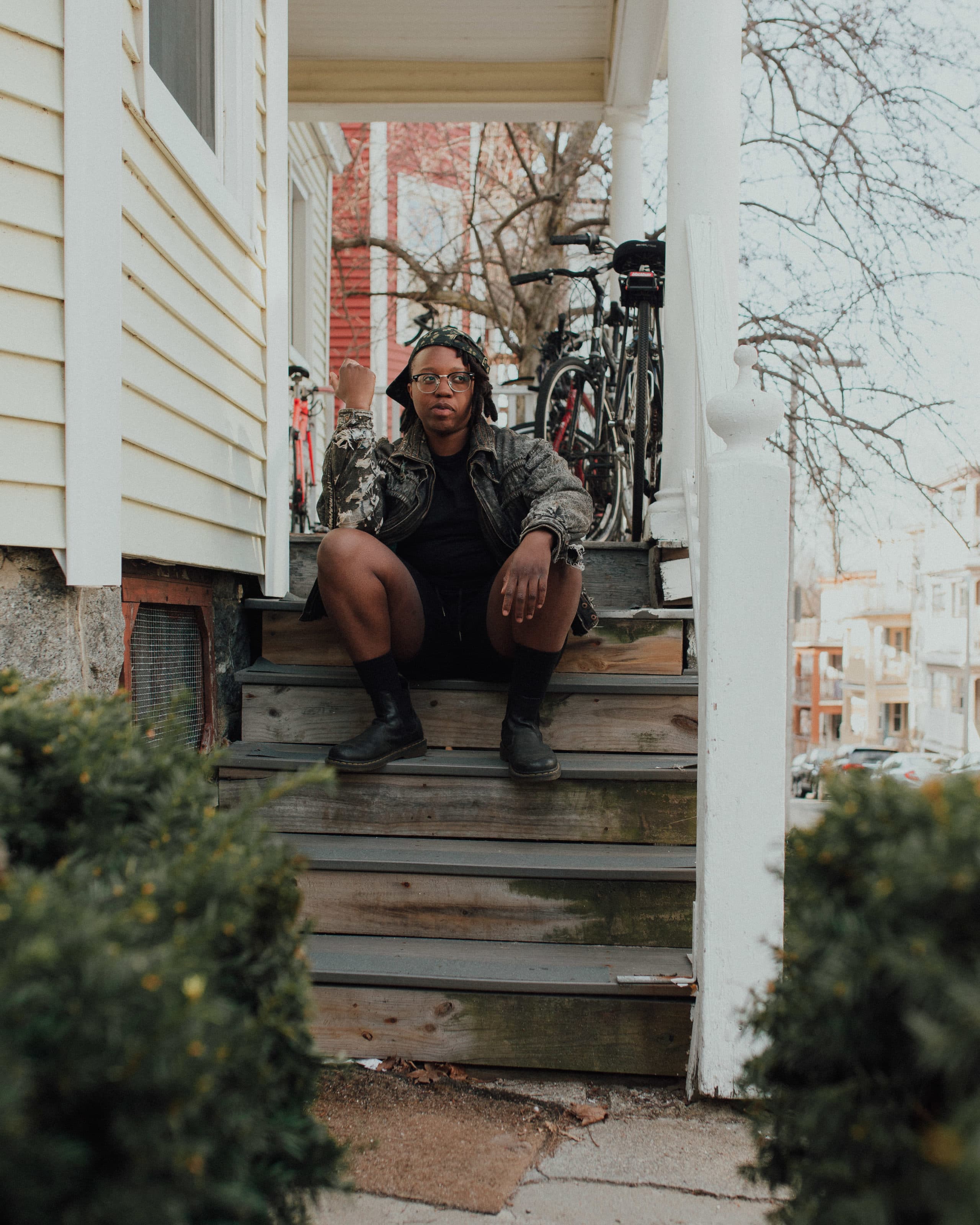 Anjimile outside of their house in Jamaica Plain. (Courtesy Ally Schmaling)