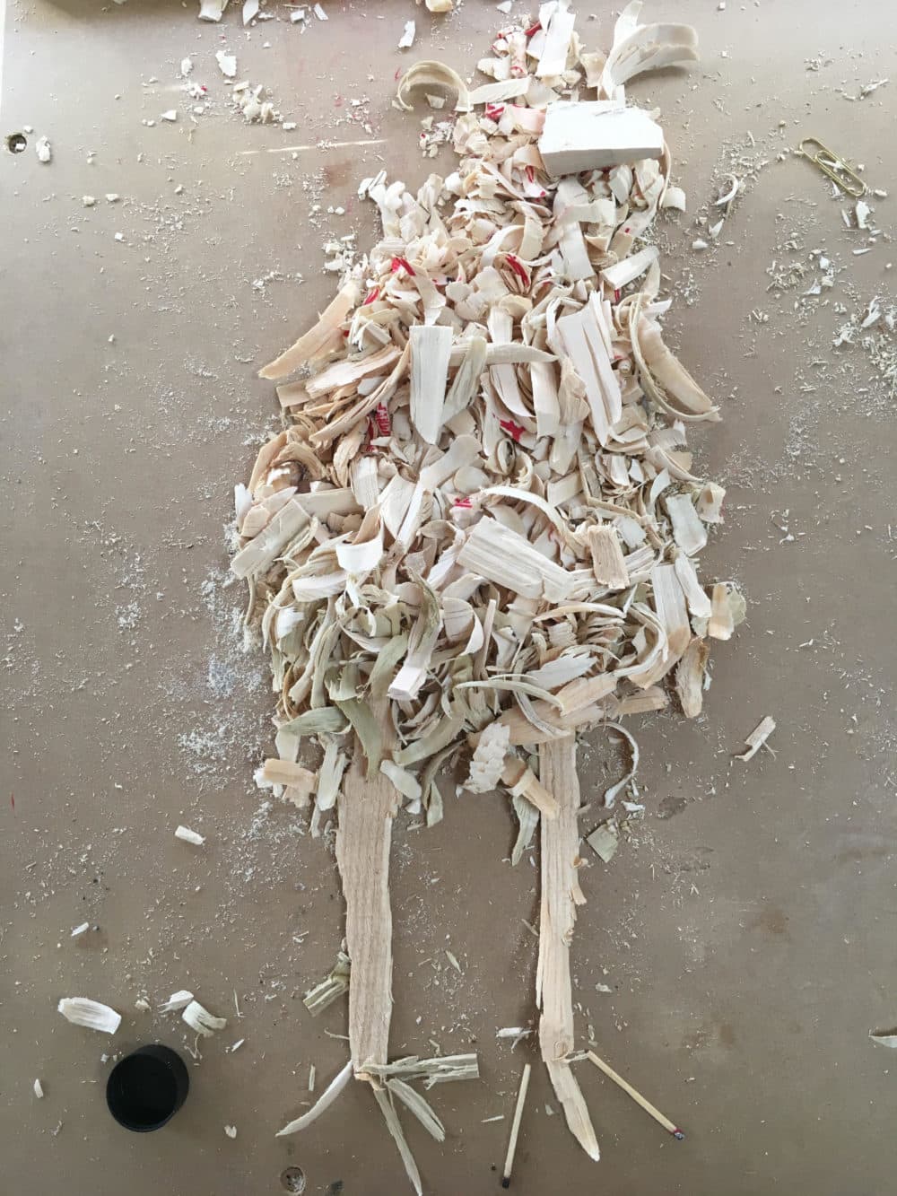 A chicken made of wood shavings and matches by Sophia DiLibero. (Courtesy Chuck Stigliano)