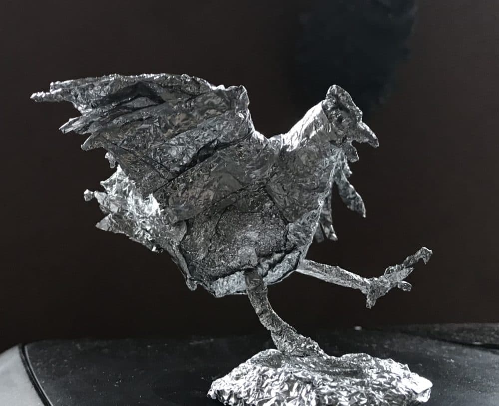 A chicken made of aluminum foil and toothpicks by Chuck Stigliano. (Courtesy Chuck Stigliano)