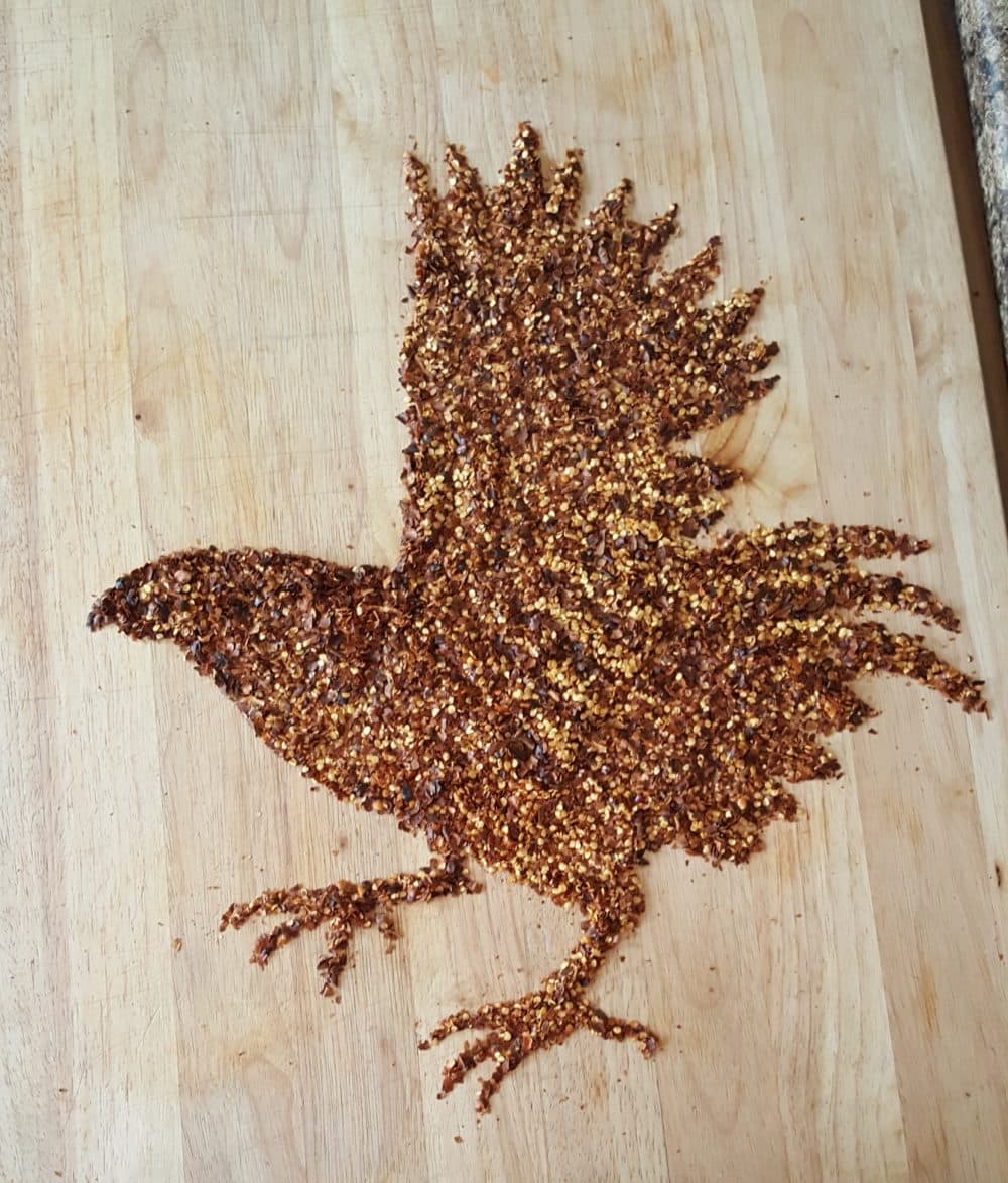 A chicken made of crushed red pepper by Chuck Stigliano. (Courtsey Chuck Stigliano)