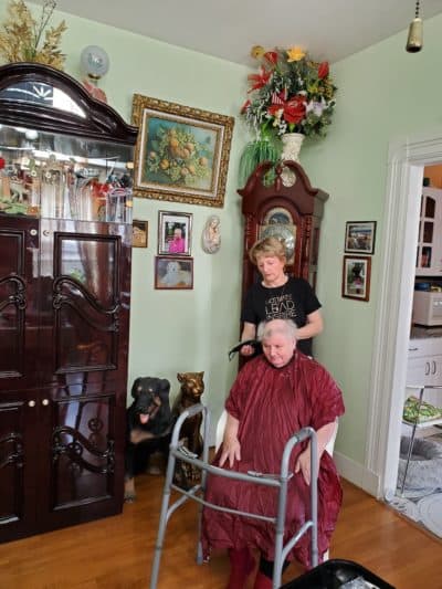 For the last few weeks, Anne Castillo, a personal care assistant, has been living with her client in South Boston to avoid carrying the coronavirus into the 74-year-old's home. (Courtesy Anne Castillo)