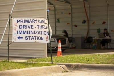 Arkansas Children's Hospital opened a drive-through clinic on April 22 for children who are due for vaccines. Twenty-two families brought their children on the first day. (Courtesy Dero Sanford for Arkansas Children's)