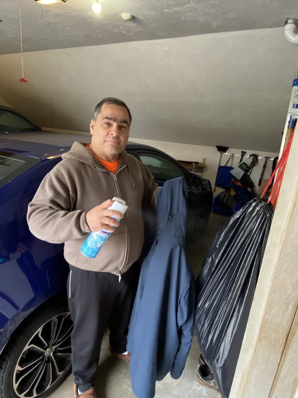 Jairo Suarez disinfects his car and changes in his garage every day he comes home from work (Courtesy Jairo Suarez)