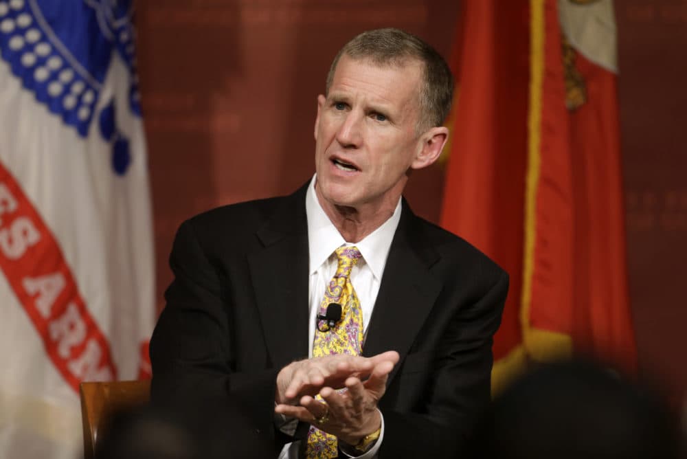 In this March 11, 2013, file photo retired U.S. Army Gen. Stanley McChrystal speaks during a forum at Harvard University. (Steven Senne/AP)