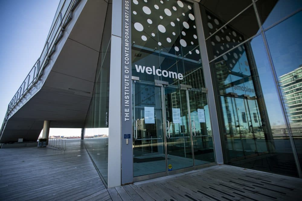 The front doors of the ICA in the Seaport remain closed. (Jesse Costa/WBUR)