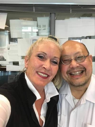 Andy Wong (right) with friend and former MBTA coworker Aimee DaLuz. (Courtesy of Aimee DaLuz)
