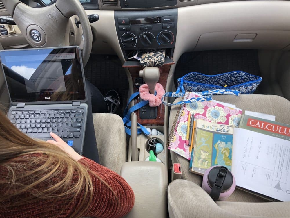 Natalie Szewczyk spends 3-5 days of the week doing school work in her car. (Courtesy Natalie Szewczyk)