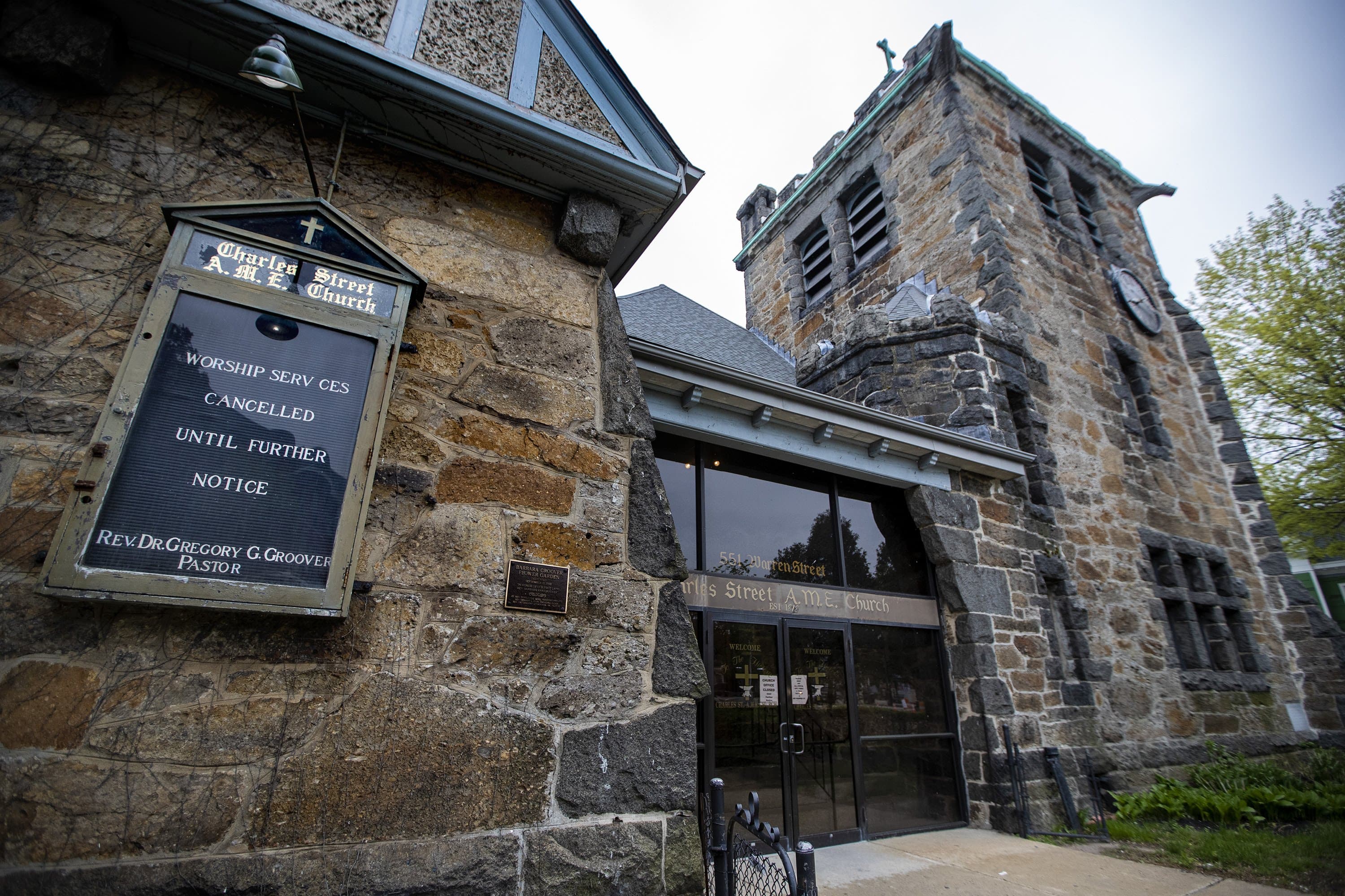 The Charles Street A.M.E. Church in Dorchester is closed until further notice. (Jesse Costa/WBUR)