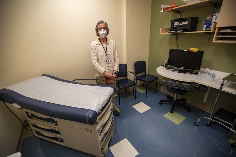 Dr. Jackie Fantes is asking patients to come alone to appointments if possible to reduce crowding and contact, but she urges patients to come in for care if needed. (Jesse Costa/WBUR)