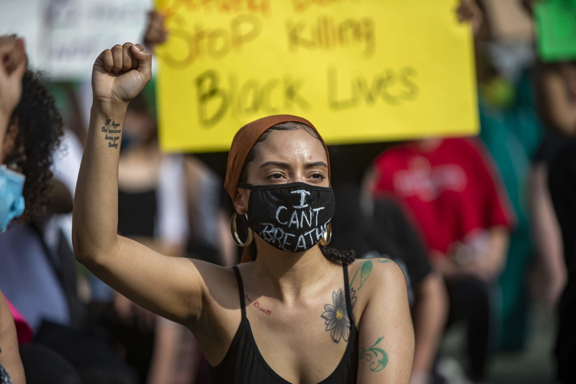 Thousands of protesters gathered at Peters Park in Boston to demonstrate against police brutality. (Jesse Costa/WBUR)