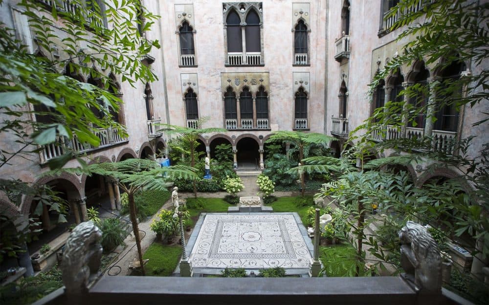 Looking at the Courtyard of the Isabella Stewart Gardner Museum from the windows of the Dutch room. (Jesse Costa/WBUR)