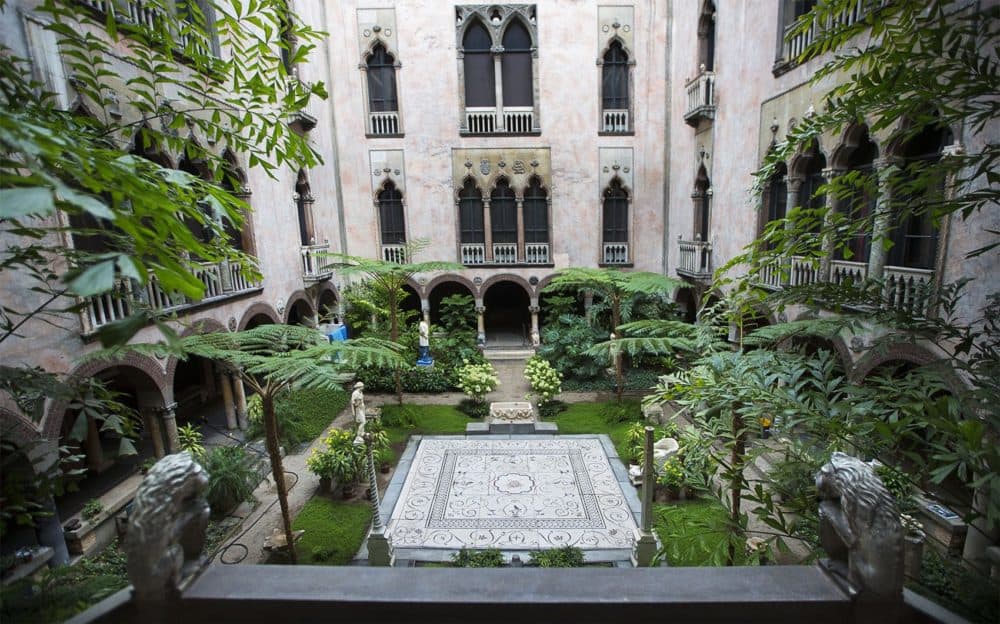 Looking at the courtyard of the Isabella Stewart Gardner Museum from the windows of the Dutch room. (Jesse Costa/WBUR)