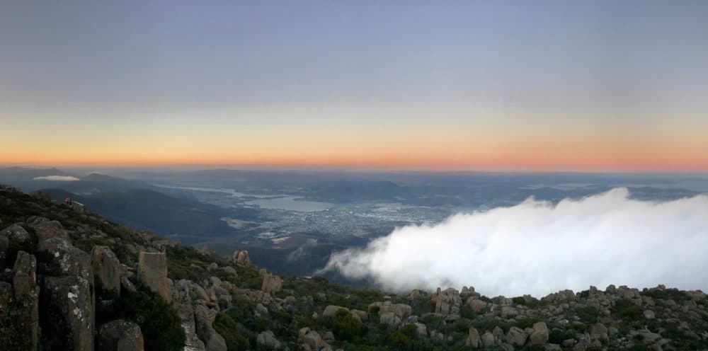 The view from the top of Mount Wellington, just outside of Hobart, Tasmania, at sunset. (Amy Gorel)