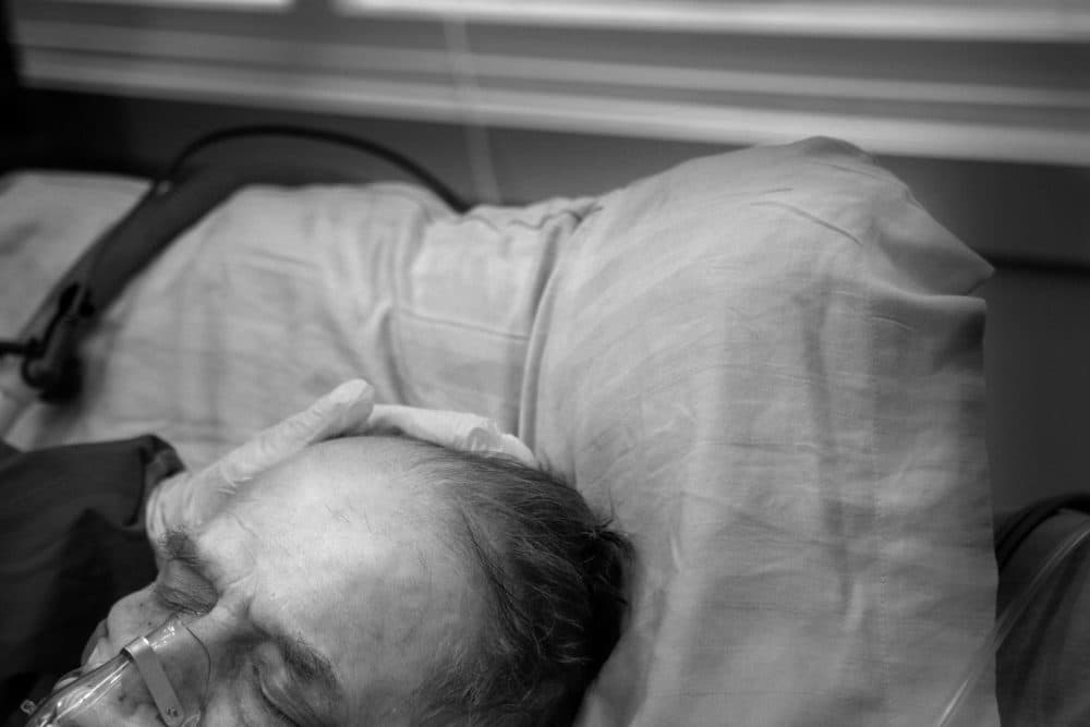 Hospital staff comforts Louie. (Jeff Rhode/Holy Name Medical Center)