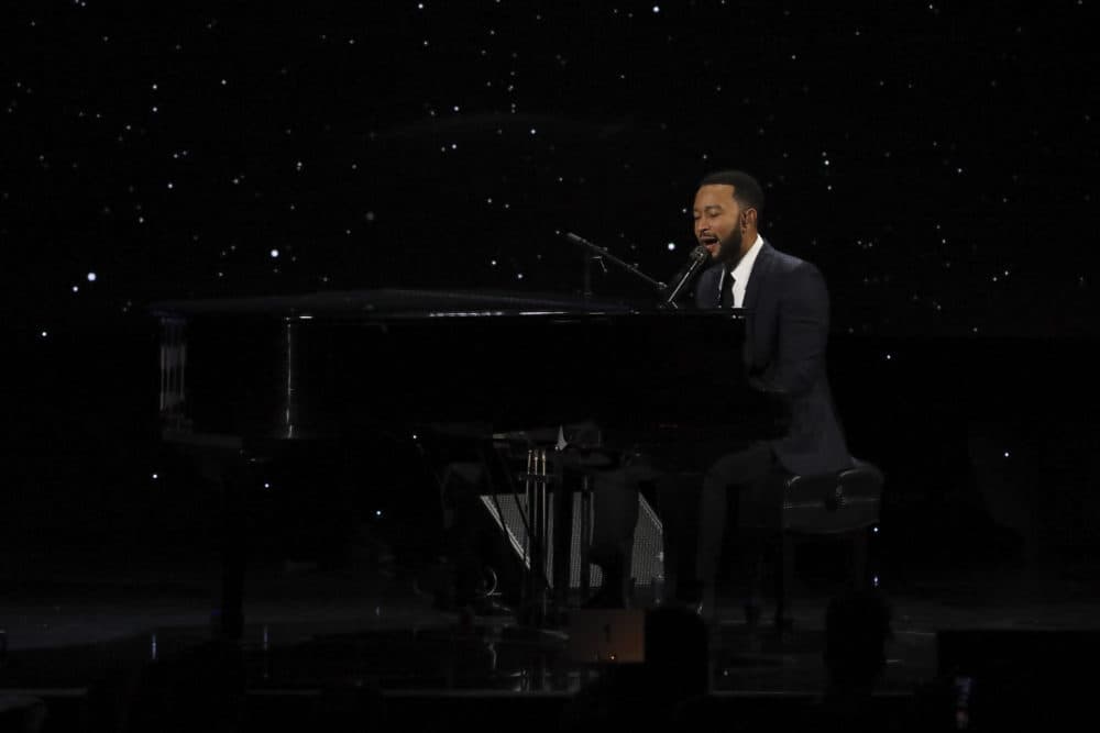 John Legend performing during a benefit in Beverly Hills, Califronia on March 5, 2020. Legend is one of this year’s Berklee College of Music’s honorary degree recipients. (Willy Sanjuan/Invision/AP)