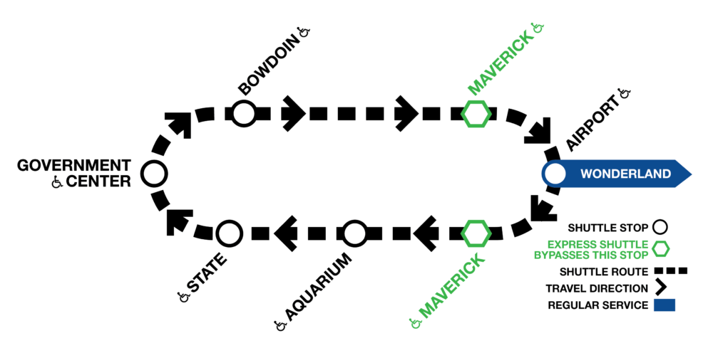 The shuttle bus map that will take effect while a section of the Blue Line is closed. (Courtesy of MBTA)