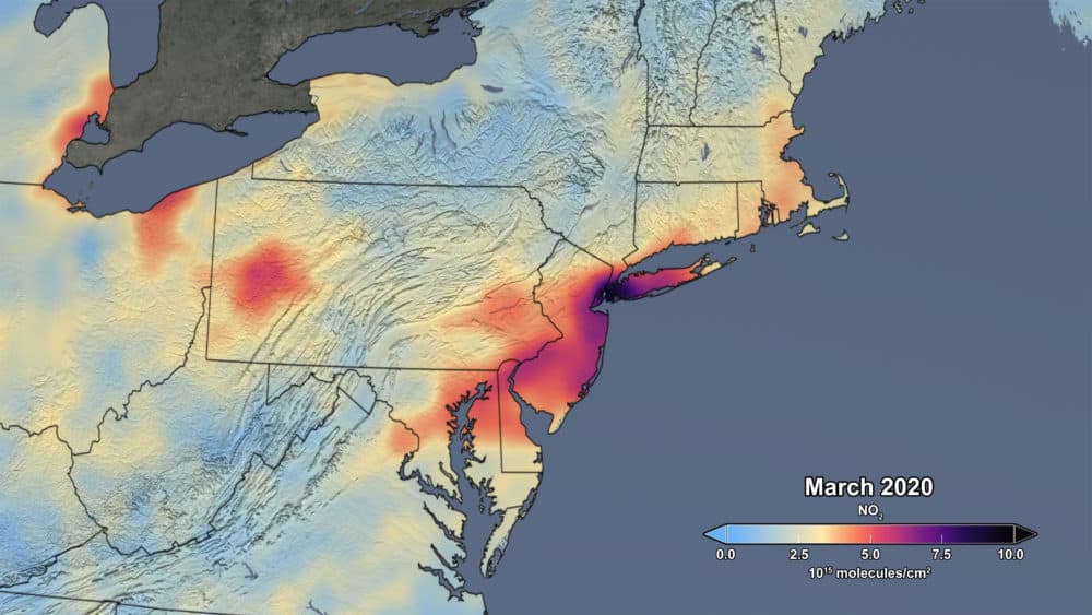 Nitrogen Dioxide, March 2020, Northeast USA (NASA)