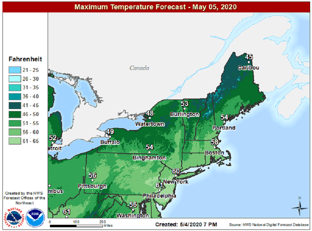 Temperatures Tuesday afternoon will be around average for early May. (Courtesy NOAA)