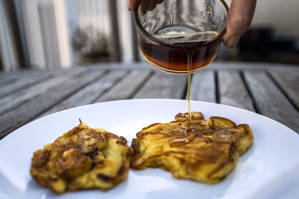 Buttermilk Pancakes With Maple-Glazed Bananas (Jesse Costa/WBUR)