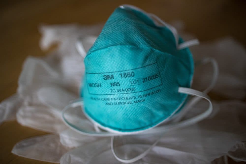 N95 masks and nitrile gloves. (Jesse Costa/WBUR)