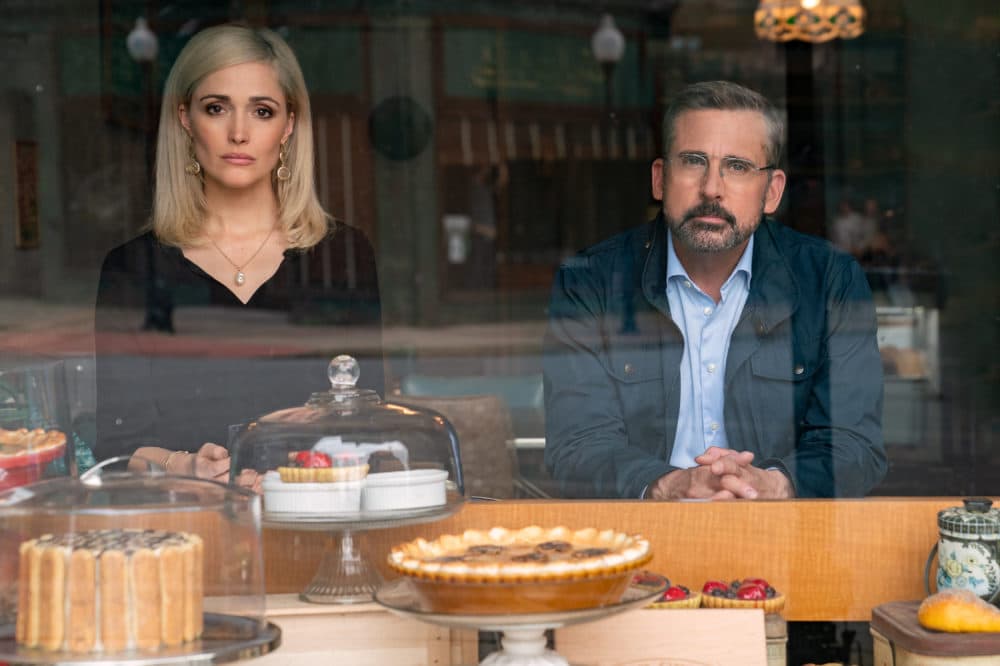 Rose Byrne as Faith Brewster and Steve Carell as Gary Zimmer in Jon Stewart's film &quot;Irresistible.&quot; (Courtesy Daniel McFadden/Focus Features)