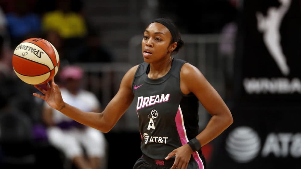 Atlanta Dream guard Renee Montgomery cases the ball in the first half of a WNBA basketball game against the Chicago Sky Tuesday, Aug. 20, 2019, in Atlanta. (John Bazemore/AP)
