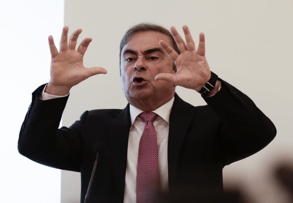 Nissan's former chairman Carlos Ghosn speaks at a press conference in Beirut, Lebanon, Jan. 8, 2020. (Maya Alleruzzo/AP)