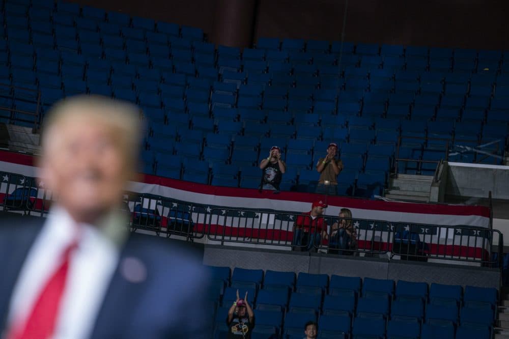 President Donald Trump supporters cheer as Trump speaks during a campaign rally at the BOK Center, Saturday, June 20, 2020, in Tulsa, Okla. (Evan Vucci/AP)