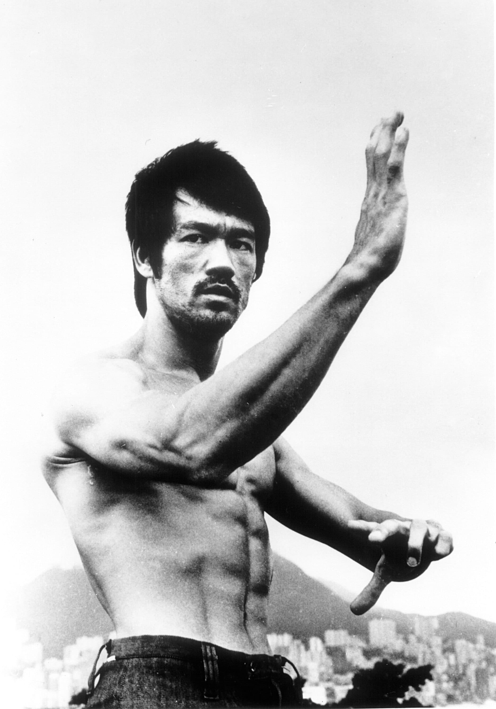Bruce Lee in a philosophical pose on Craiyon