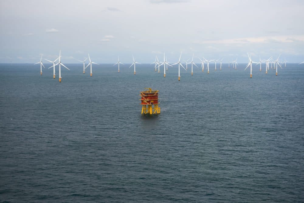 This picture taken on September 10, 2019, shows the MOG (Modular Offshore Grid) offshore platform (electricity hub for four wind farms) in the North Sea, off the Belgian coast. (Eric Herchaft/AFP via Getty Images)