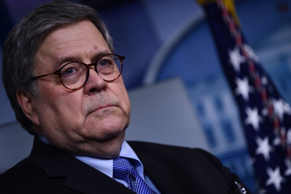 Attorney General William Barr waits in the press briefing room of the White House March 23, 2020, in Washington, DC. (Brendan Smialowski/AFP via Getty Images)
