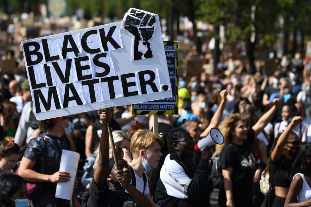 Activists attend a Black Lives Matter march in central London on June 20, 2020. (Daniel Leal-Olivas/AFP/Getty Images)
