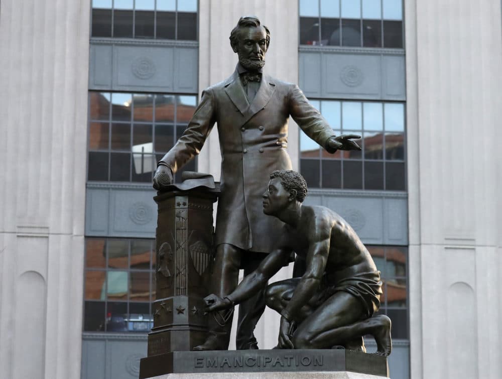 The Abraham Lincoln statue, 1879, by Thomas Ball in Park Square in Boston. (David L. Ryan/The Boston Globe via Getty Images)