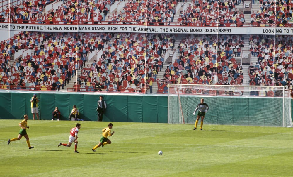 The North Bank Stand Mural during the FA Premier League match between Arsenal and Norwich City at Highbury on August 15, 1992. (Ben Radford/Allsport/Getty Images)