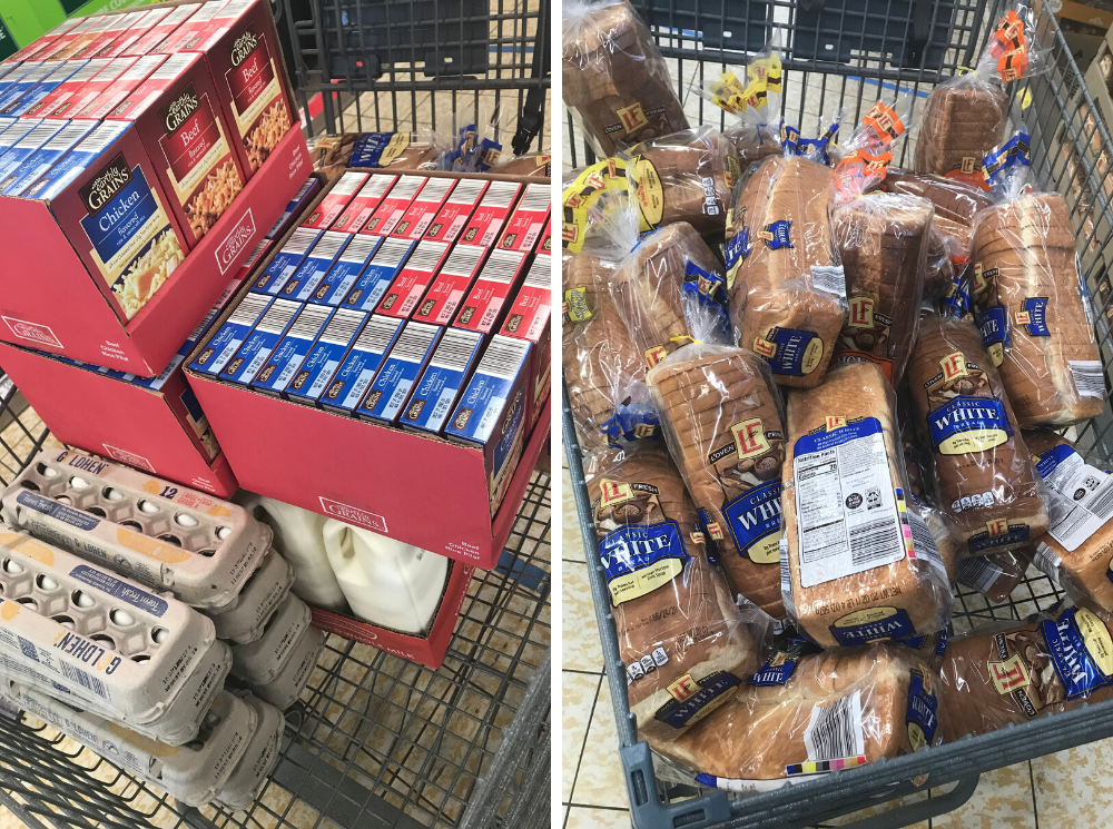 Two of Maurice Humphrey's many grocery carts piled high with food that he buys with donated funds and distributes to families in need in Connecticut through his fundraising effort, The $20 Challenge. (Courtesy)