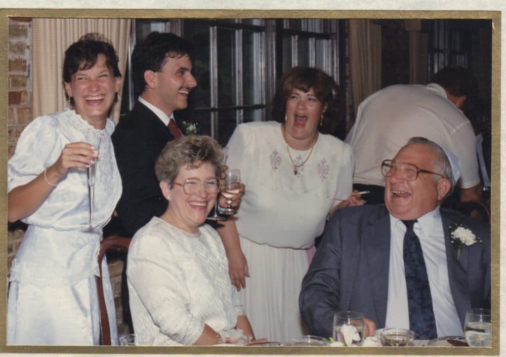Donna Spector, second from right, laughs with family at the author's wedding in 1989. (Courtesy)