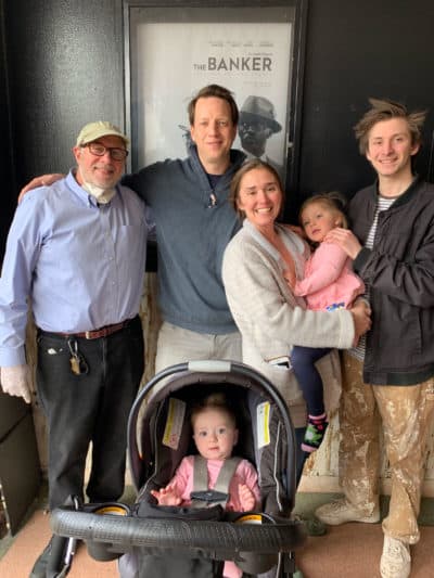 Left to right: West Newton Cinema owner David Bramante, Sean Bali, Bridget Bali, Nellie Bali, Russell Bramante and Miriam Bali. (Courtesy)