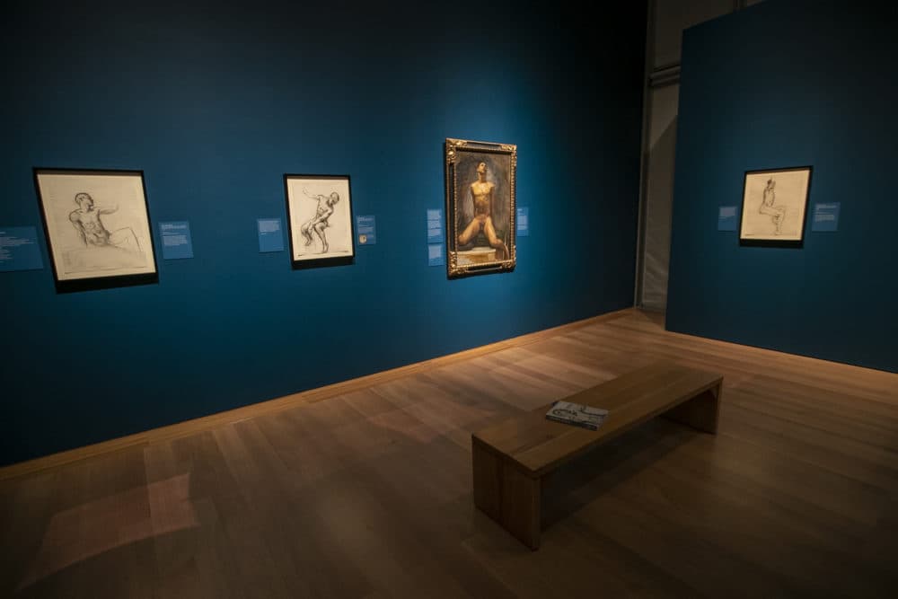 John Singer Sargent’s portrait of Thomas McKeller, and various sketches showing at the Isabella Stewart Gardner Museum. (Jesse Costa/WBUR)