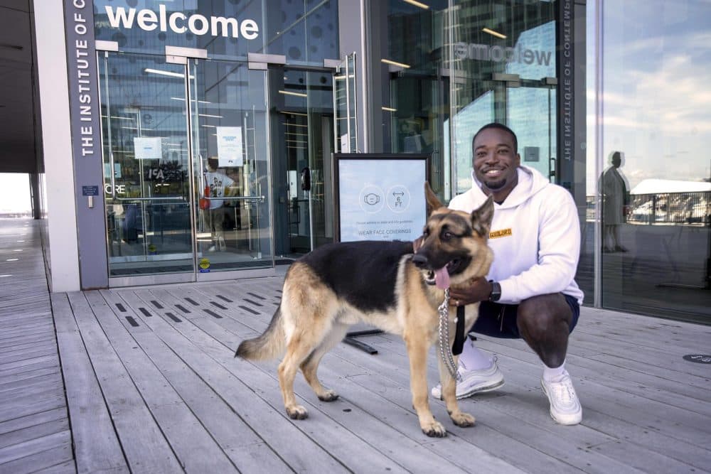 Atem Ntantang was walking his dog by the ICA, when he discovered it was open again. He said he'd be back soon. (Robin Lubbock/WBUR)