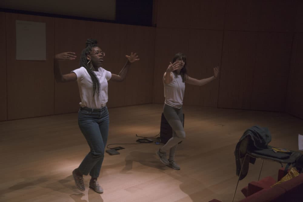 Obehi Janice rehearsing for &quot;Obehi Janice: Casanova&quot; at the MFA in 2018. (Alberto Montalvo for WBUR)