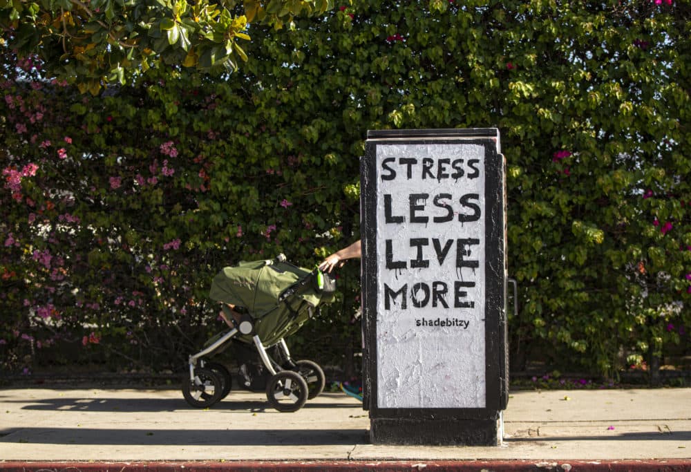 A mother walks with double baby stroller in Los Angeles on Thursday, May 14, 2020. (Damian Dovarganes/AP Photo)
